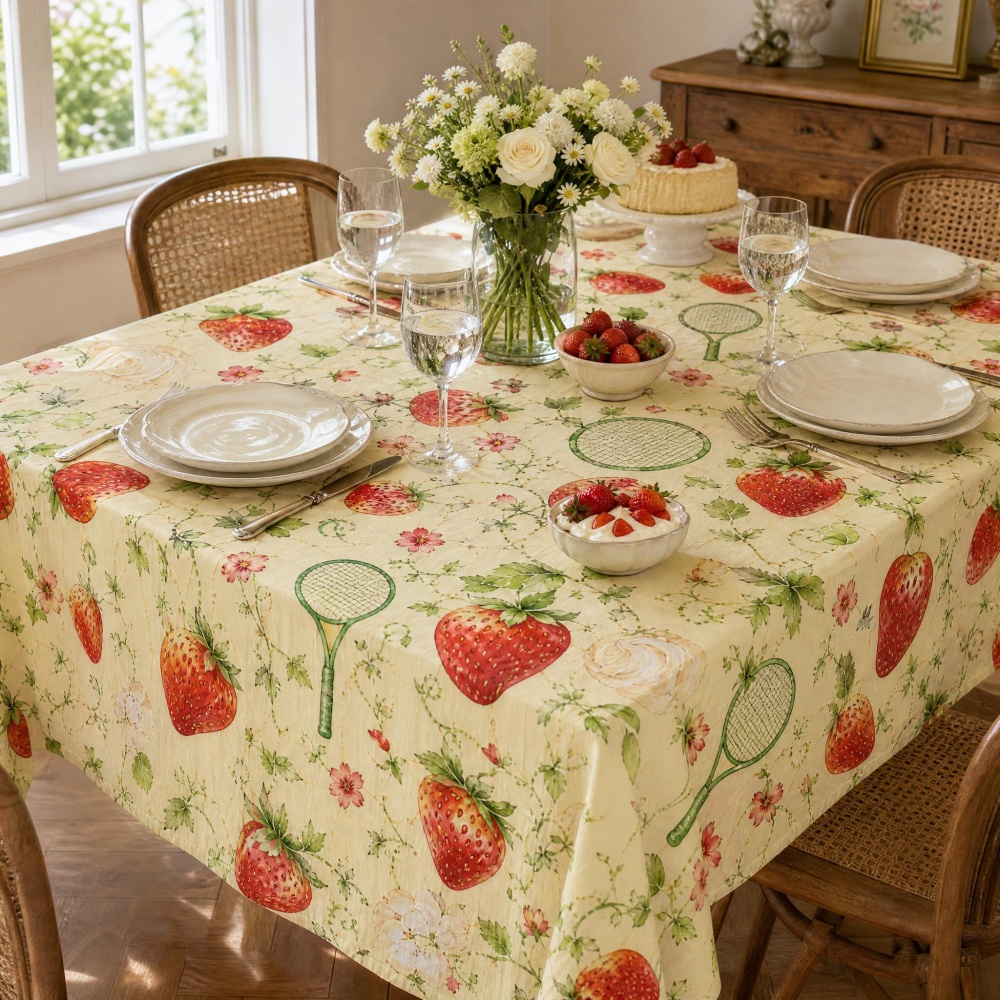 Table Tennis News Today - Nappe florale fraise, motif tennis rétro,